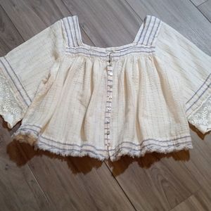 Free People Cream and Blue Blouse